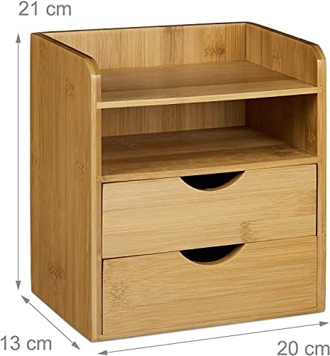 Unibos 4-Tier Bamboo Desk Organizer, Wooden Tabletop Storage Organization Box, Mini Small Desktop Organizer with Drawers for Office and Home