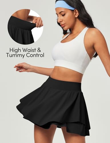 IUGA Tennis Skirt Pleated Skorts for Woman Double Ruffle Golf Skirts for Women Skort with Pockets Tummy Control Athletic4