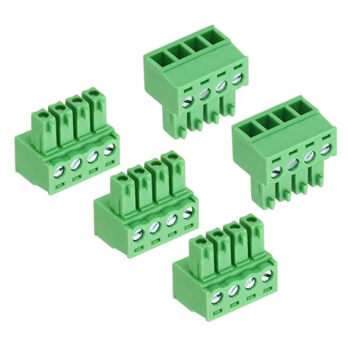 MECCANIXITY 5Pcs PCB Terminal Block, 300V 8A Male 4 Pin 3.81mm Pitch PCB Screw Mount Terminal Block Connector for Industrial Use, Electronic Projects, Green