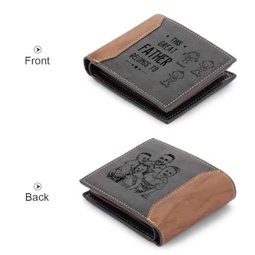 Personalized Dad Wallets Custom 1-5 Name Leather Wallet with Photo This Great Father Belongs to Father Day Gift Wallet with Kids Names (3 Kid)3
