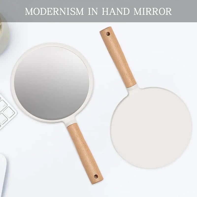 Image of Single Sided Handheld Vanity Mirror for Travel | Portable Face Mirror with Comfy Handle & Hanging Hole | Small Rectangular Makeup Hand Mirror for Men & Women (Multicolor, 25 x 14 cm) Round