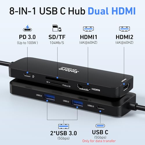 Image of USB C Docking Station Dual HDMI Monitor, USB C to Dual HDMI Adapter with 2HDMI Ports, PD Charging, SD /TF, USB A&C 3.0 Ports, Laptop Docking Station for Dell XPS /HP /Lenovo /Surface /Yoga etc(Black)