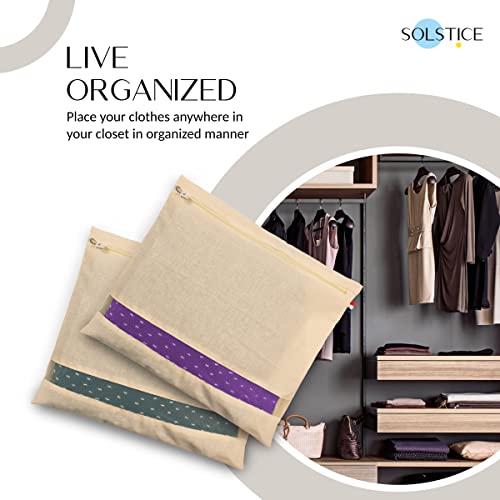 SOLSTICE Cotton Saree Bags/Covers for Storage Set of - 12 Big Size Single (16 x 14 Inches) with Zip Closure for Clothes Bags and Wardrobe Organizer with Transparent mesh window