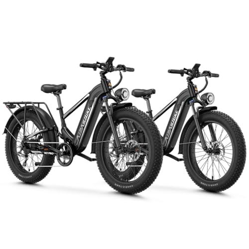 Aipas M2 Pro Electric Bike,1800W Peak Motor Electric Bike for Adults, 26'' x 4'' Fat Tire Electric Mountain Bike with 48V 17.5AH Battery, 85Miles Long Range Ebike, 36MPH,110 Nm, Full Suspension, 2PCS