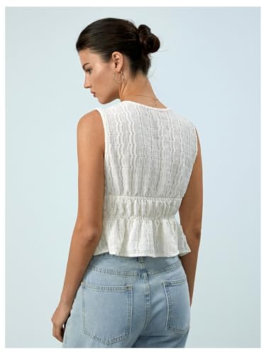 MakeMeChic Women's Tie Front Tank Top Sleeveless Ruffle Hem Crop Going Out Tops2