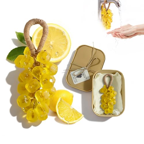 SHLLON Grape Soap on a Rope Handmade Grapes Cluster Shaped Soap Bar Decorative Hanging Bath Soap with Lasting Fragrance Cold Process Artisan Gift-Home Decor(Lemon Scent)