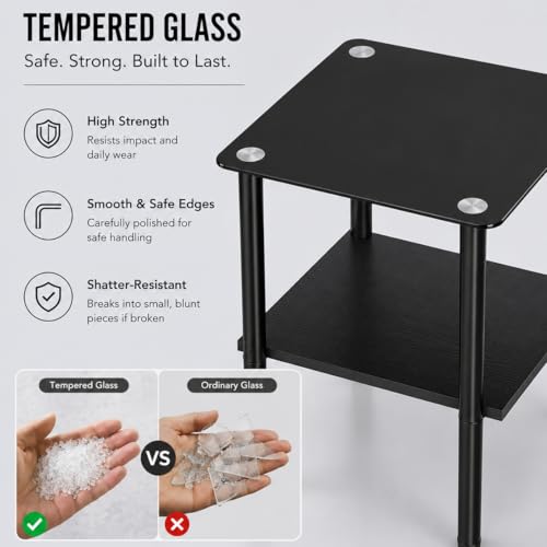 Image of Small Side Table Set of 2, Square Glass End Table with Clear Tempered Glass Top for Small Space, 2-Tier Bedside Table Sofa Couch Table, Nightstands Set of 2 Accent Table for Living Room, Apartment