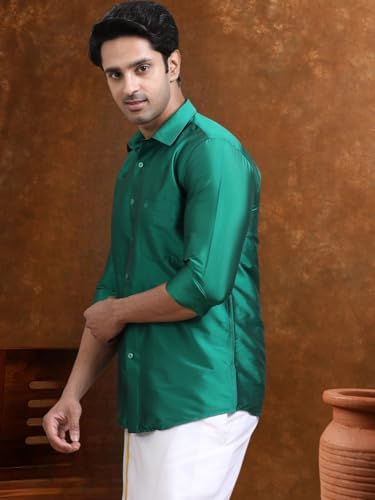 Image of Tattva Men Silk Blend Ethnic Shirt | Traditional South Indian Wear for Wedding, Festivals & Casual Wear