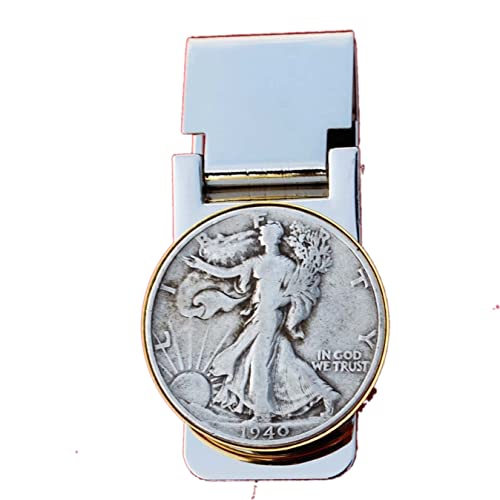 US 1940 Walking Liberty Half Dollar 90% Silver Coin Hinged Money Clip NEW
