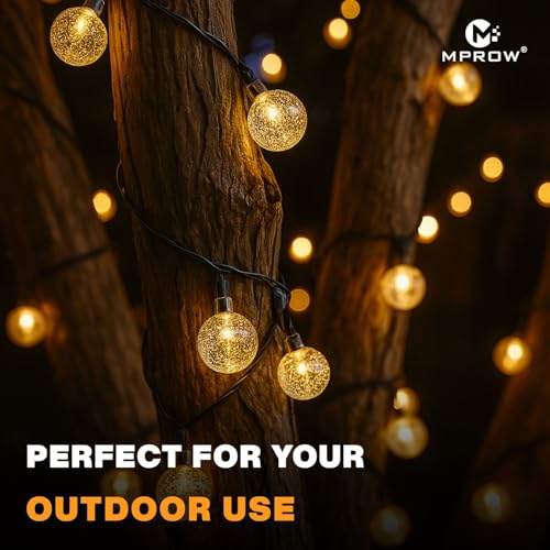 Image of MPROW Yellow Color Crystal Ball String Lights Outdoor, 20 LED Waterproof Fairy Lights, Lighting Modes Globe Patio Lights for Gazebo, Bistro, Backyard, Wedding, and Holiday Decoration