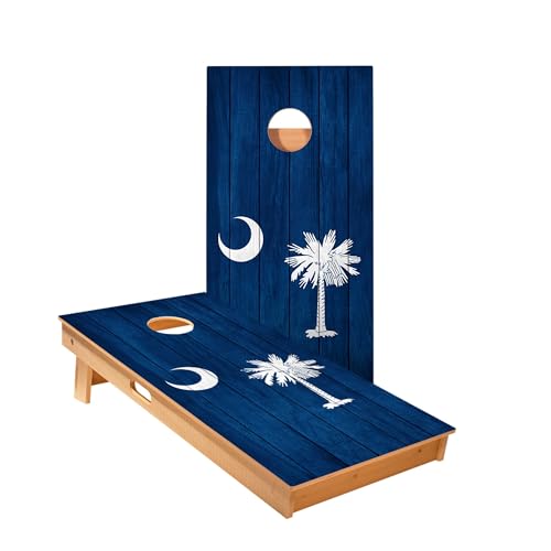 Skip's Garage South Carolina Flag Cornhole Boards - Includes (2) Boards (Resin Bags) + (2) Hole Lights & (2) Edge Lights