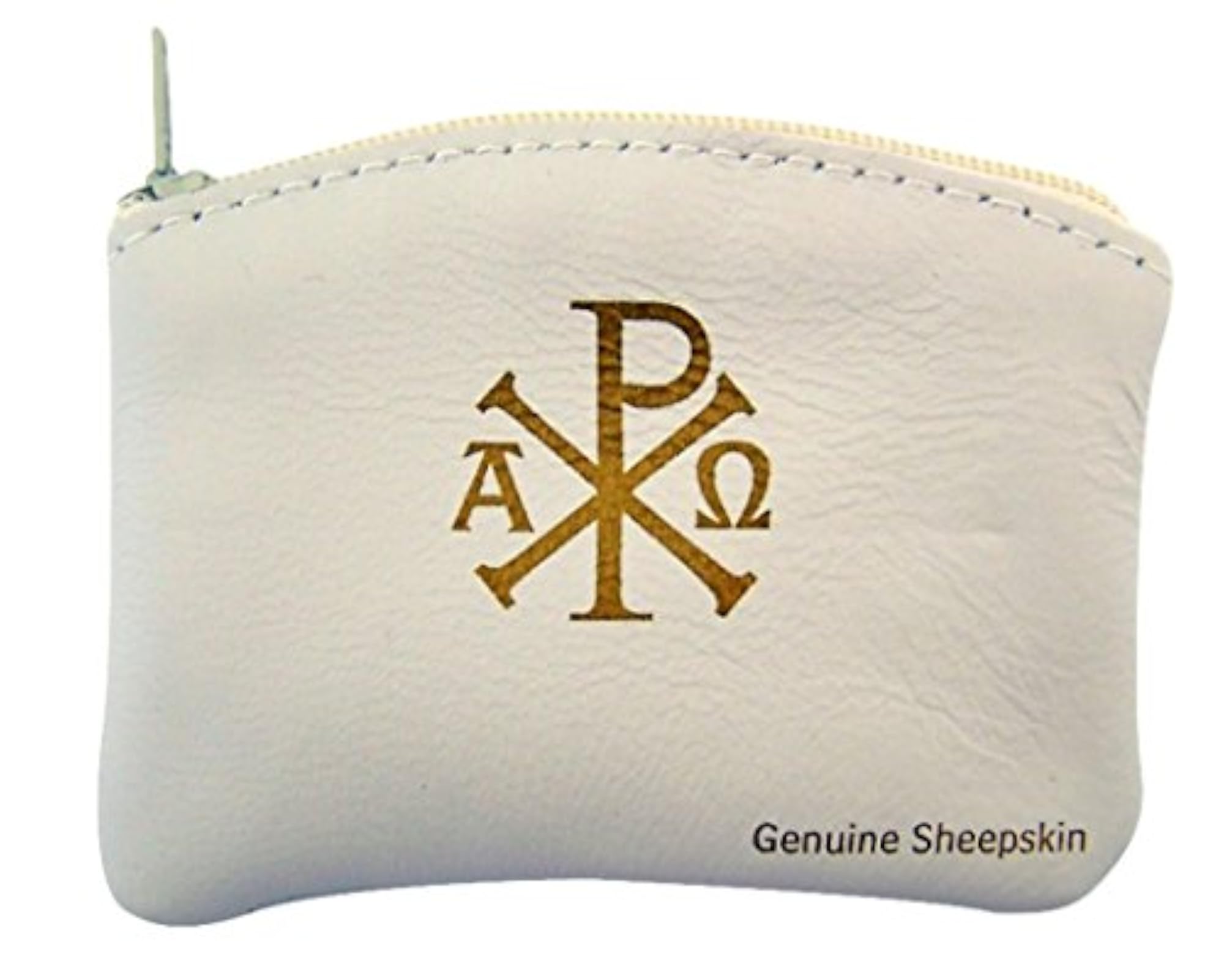 Sheepskin Leather Rosary Case with Velvet Lining, White