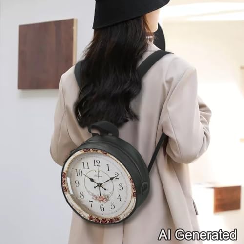 Image of Women Novelty Round Clock Shape Zippered Clock Purses for Women Tote Handbag Shoulder Bag, Gift for Mom Girlfriend
