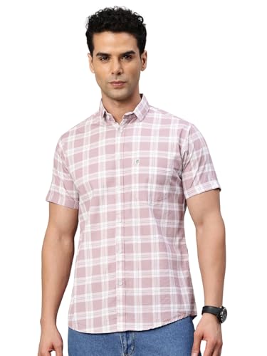 Image of Majestic Man Slim Fit Pure Cotton Checked Half Sleeve Casual Shirt