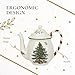 Spode Christmas Tree 32oz Teapot with Peppermint Candy Cane Handle - Earthenware, Festive Holiday Serveware, Brewing Warm Winter Drinks - Beautiful Addition To Your Festive Table