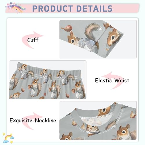 Fustylead Watercolor Cute Squirrel and Acorn Pajamas Cotton Sleepover PJ Set Long Sleeve Lounge Wear4