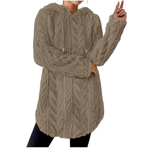 HGps8w Women's Longline Hem Flannel Hoodies Sherpa Fuzzy Fleece Cozy Pullover Sweatshirt Soft 2025 Fall Winter Sweater Tops