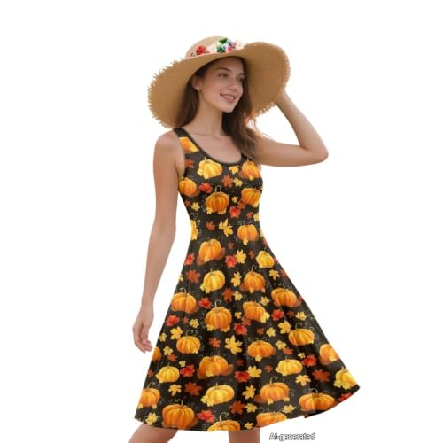 Image of Women Stylish Tank Dresses Sleeveless Round Neck Midi Casual Dress with Pocket for Summer