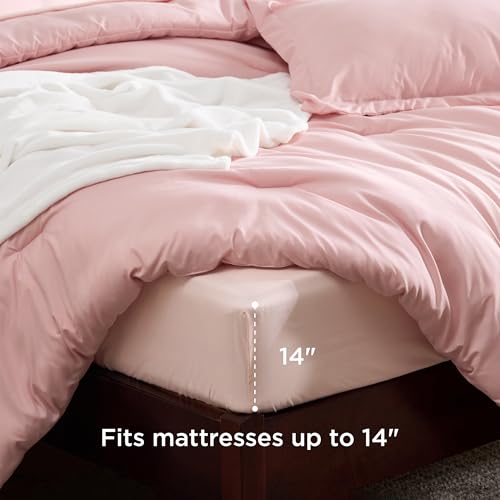 Image of Bedsure Twin Comforter Set Pink, 6 Pieces Prewashed Twin Size Bed in a Bag with Soft Fleece Bed Blanket, Down Alternative Bedding Set for All Seasons, Sheets, Pillowcase & Sham