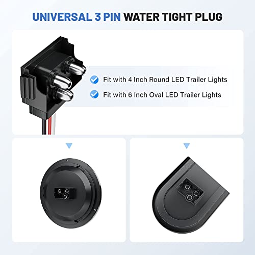 Image of Oyviny 4PCS 3 Pin Trailer Connector, Right Angle 3 Wire Pigtail Harness 20AWG for Truck Trailer Stop Turn Tail Brake Backup Light, Fit with Sealed 4 inch Round and 6 inch Oval Lights