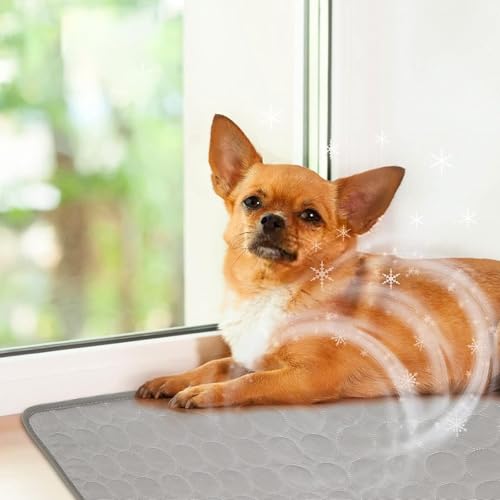 FINELYCR Kühlende Hundedecke, 100 × 70 cm Kühlende Decke Hund, Grau Kühldecke Hund Ohne Gel, Weich und Atmungsaktiv, Langlebig für Katzen und Hunde Im Sommer