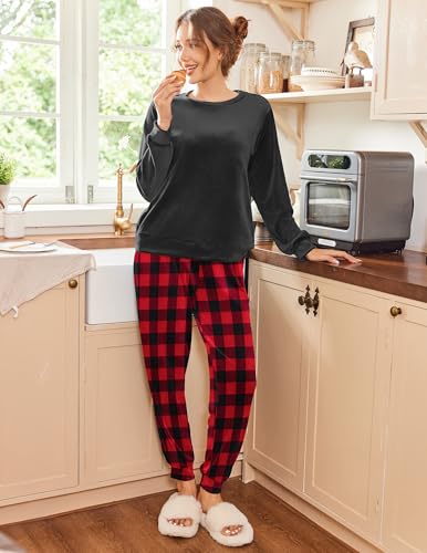 Ekouaer Womens Pajamas Sets Long Sleeve Soft Sleepwear 2 Piece Velvet Pjs Lounge Sets with Pockets