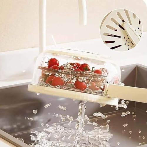 Image of Multifunctional Salad Spinner & Vegetable Washer - Glass Bowl with Drain Basket & Lid [ 1PCS ]