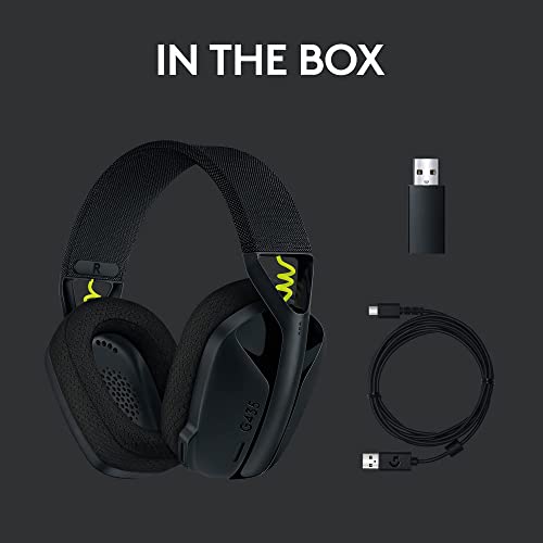 Logitech G435 LIGHTSPEED & Bluetooth Wireless Gaming Headset - Ultra Lightweight 165g over-ear headphones, built-in mics, 18h battery, compatible with Dolby Atmos, PC, PS4, PS5, Mobile - Black