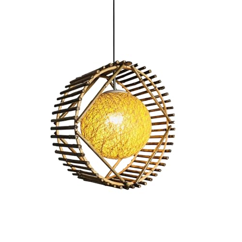 Lampe pendante en bambou E27 lustre d'abat-jour tissé vintage lanterne suspension de chambre