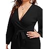 Verdusa-Womens-Plus-Size-Bishop-Sleeve-Plunging-V-Neck-Belted-Bodycon-Dress Verdusa Women's Plus Size V Neck Lantern Sleeve Midi Belted Bodycon Dress Black 2XL