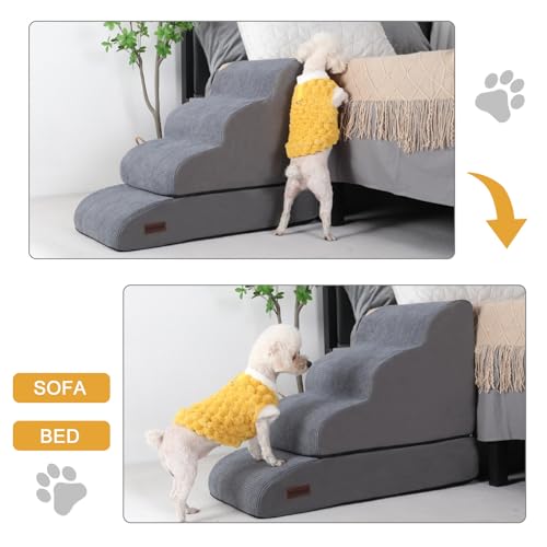 Image of 4-Step Dog Stairs and Ramp for Beds or Couch, Pet Steps for Dogs and Cats | Aodisman 21 inch H Dog Steps Non-Slip Sturdy,Ideal for Senior Dogs, Short-Legged Breeds & Puppies to Reach Beds and Chairs