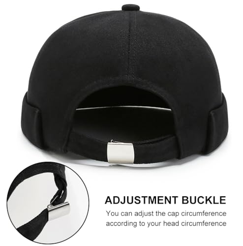 Image of 2 Pcs Mens Brimless Docker Cap Set - Retro Worker Sailor Skull Cap Beanie with Rolled Cuff