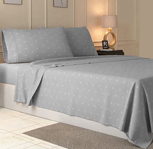 Westbrooke Linen Paloma Grey Sheets for Queen Size Bed - 100% Cotton Sheets with Swiss Dots - Soft Cool Antipiling Sateen Sheets - 4 Pc Luxury Bed Sheets Set with Elasticized Extra Deep Pockets Sheets