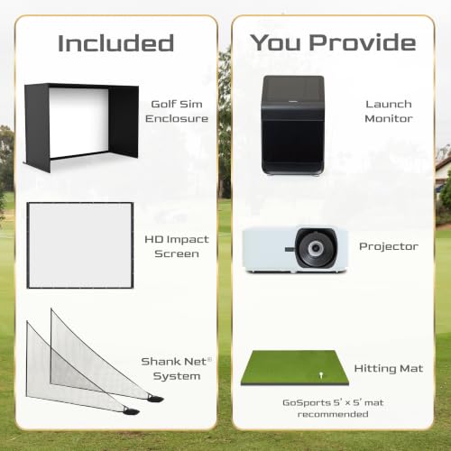 Image of GoSports Golf Simulator Enclosure with Impact Screen and Shank Nets - 10 x 8 ft Golf Sim with HD Impact Screen Kit for at Home Practice