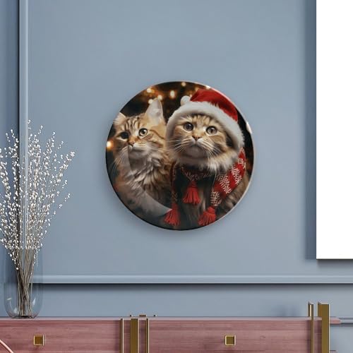 Plato decorativo de porcelana Christmas Cat 7 pulgadas miniatura 5