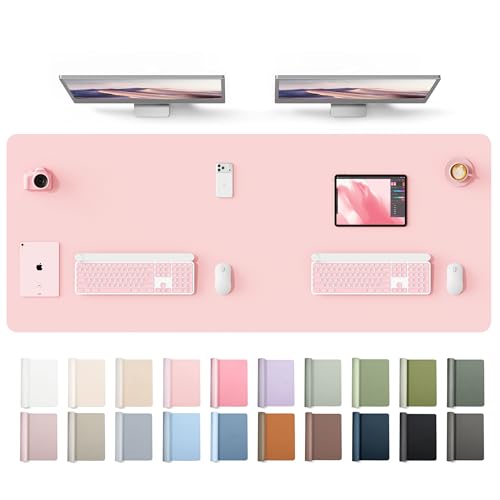 Image of YSAGi Leather Desk Protector, Office Mat, Large Mouse Mat, Non-Slip PU Leather Blotter, Laptop Desk Mat, Waterproof Writing Pad for Office and Home(Light Pink, 63 inch x 24 inch)