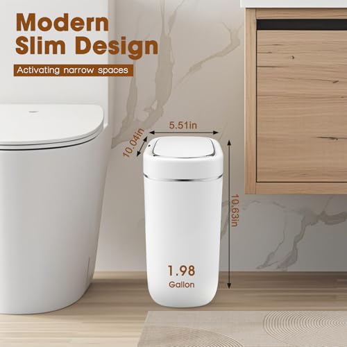 Image of VZZNN 2Pcs Bathroom Trash Can,2.4 Gallon Automatic Garbage Can with Lid,9 Liter Small Touchless Motion Sensor Trash Bins, Garbage can for Bathroom, Kitchen, Office,White