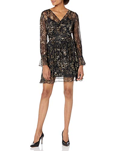 MILLY Women's Glorielle Animal Print Chiffon Dress, Black Multi, 10