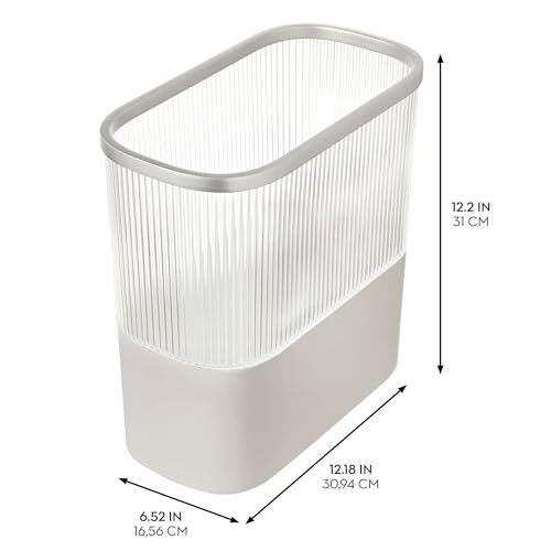 Image of iDesign Fluted Plastic Bathroom Trash Can, Clear /Satin /Gray | Storage for Toilet Paper