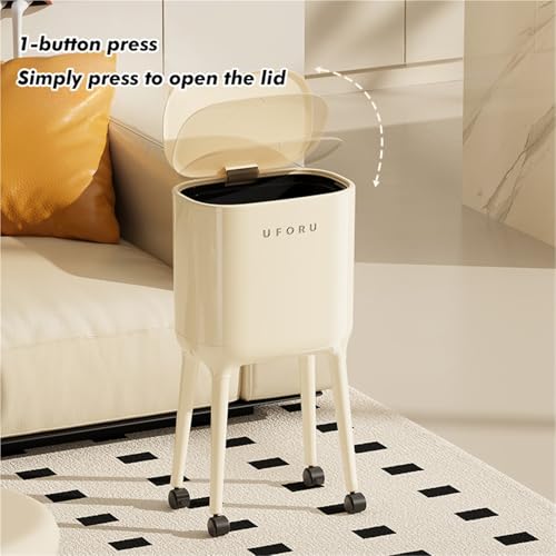 Caneca de basura alta con tapa y ruedas 16L roja miniatura 5