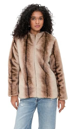 Line & Dot Women's The City Faux Fur Jacket, Brown Multi, XS at