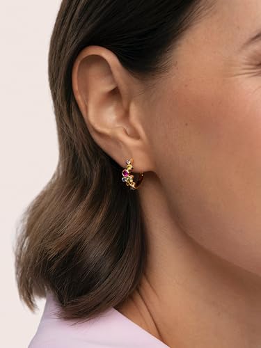 Miniatura 2 de SINGULARU Pendientes Mujer Rainbow Bubbles S Baño Oro | Acero con baño de oro de 18kt resistente al agua con detalle de perla cultivada.