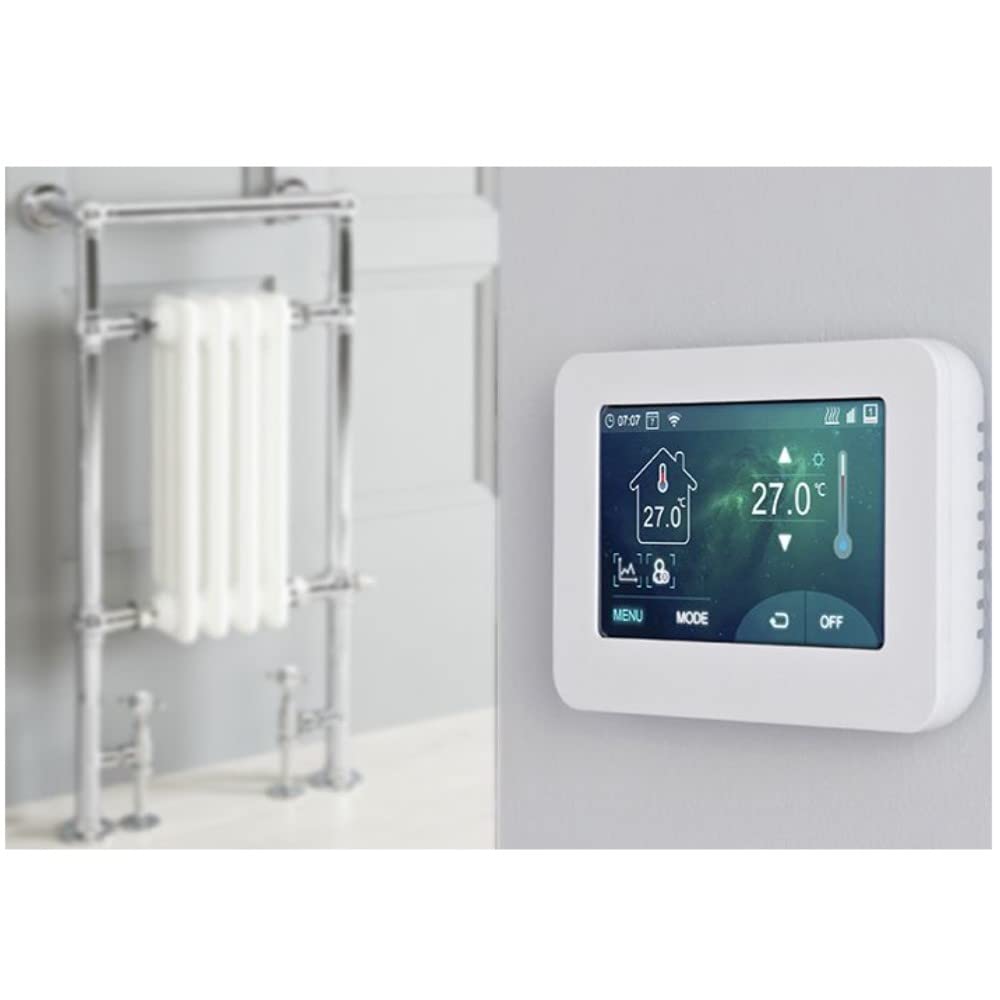 Milano Chrome & White Elizabeth Chrome White Dual Fuel Heated Towel Rail Wifi Thermostat Valves - 930Mm X 450Mm