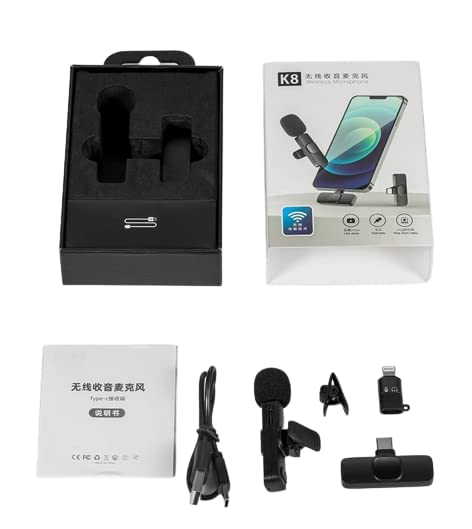 SHUANGYOU 2 in 1 K8 Wireless Microphone, Digital Mini Portable Recording Clip Mic with Receiver for All Type-C Lightning Mobile Phones Camera Laptop for Vlogging YouTube Online Class, Zoom Call SHUANGYOU 2 in 1 K8 Wireless Microphone, Digital Mini Portable Recording Clip Mic with Receiver for All Type-C Lightning Mobile Phones Camera Laptop for Vlogging YouTube Online Class, Zoom Call