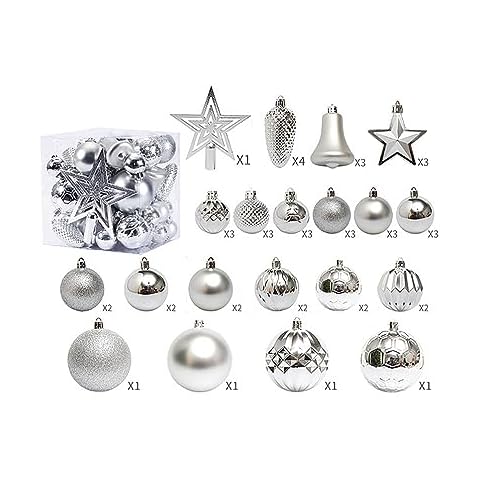 45Pcs White Silver Christmas Decor Party Decorations Tree Top Star Silver Christmas Balls Christmas Tree Pendant (C. Argent) Cover