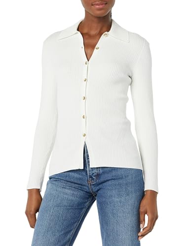 Image of Amazon Essentials Women's Fine Gauge Stretch Polo Ribbed Long Sleeve Sweater Cardigan
