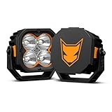 LIGHTFOX 3in LED Pod Lights, 2 PCS 7,668LM 15° Spot Beam Light, Dual Color 3 Model Spot&Flood Lens Covers, IP68 Die-cast Aluminum Off-Road Driving Lights Anti-Corrosion Coating NO Wiring Harness