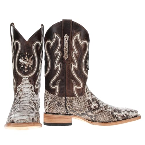 Vaccari Men's Crockett Genuine Natural Python Square Toe Cowboy Western Boots2