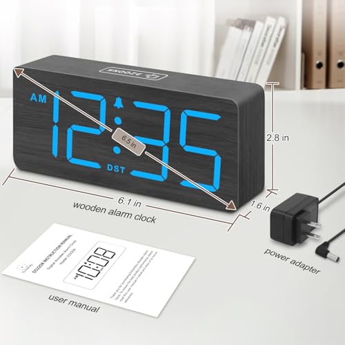 Image of DreamSky Wooden Digital Alarm Clock for Bedroom with Large Numbers | Desk Clocks for Living Room, Dimmer, Loud Alarm for Heavy Sleepers with Volume Control, DST, Office Wood Decor (Plug-in)