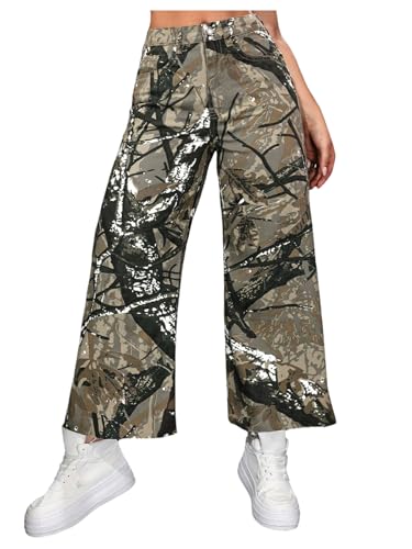 WDIRARA Women's High Waisted Wide Leg Denim Pants Raw Hem Jeans with Pockets